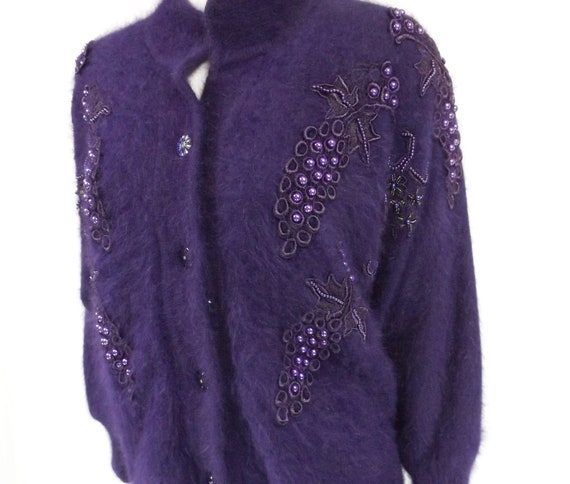 Mid-Century Royal Purple Angora Blend Cardigan Sw… - image 5