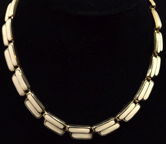 Ivory Enamel and Gold Tone Link Necklace - image 2