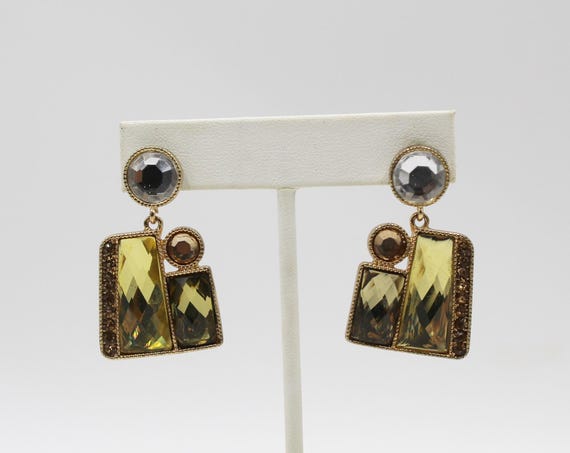 Faceted Rhinestone Dangle Post Earrings - image 1
