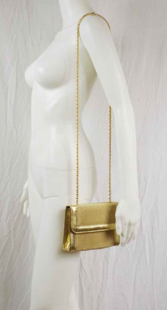 WHITING and DAVIS Gold Metal Mesh Shoulder Bag Cl… - image 10
