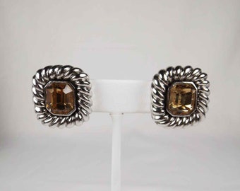 CINER Antique Silver Tone and Golden Topaz Clip On Earrings