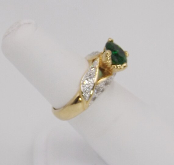 Simulated Emerald Solitaire Engagement Ring w CZ'… - image 6