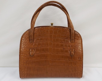 NETTIE ROSENSTEIN Cognac Braun Croc Geprägte Leder Handtasche