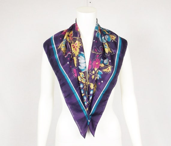 Floral Print Over Purple 30" Square Scarf - image 2