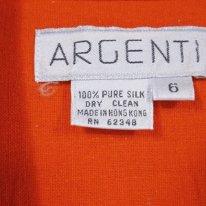 ARGENTI 100% Noil Silk Orange Shirt Dress Size 6 image 4