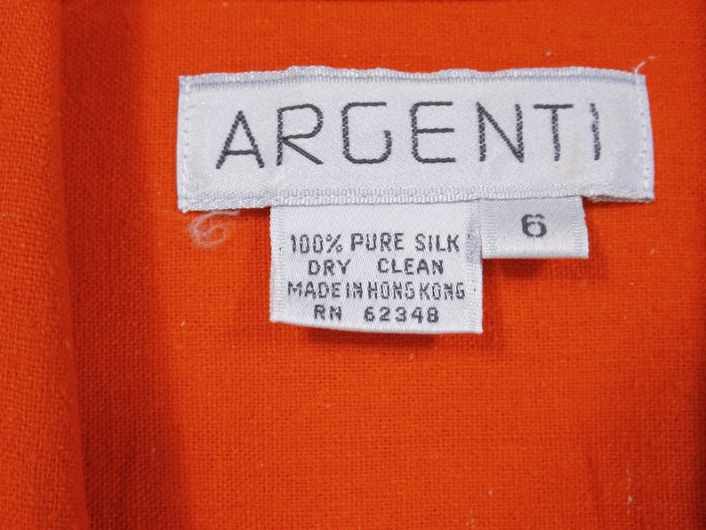 ARGENTI 100% Noil Silk Orange Shirt Dress Size 6 image 4