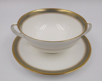 1967 ROYAL DOULTON Clarendon Footed Cream Soup Bowl and Saucer Set