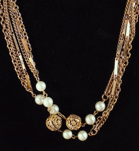 54" Three Strand Gold Tone Chain Necklace - image 3