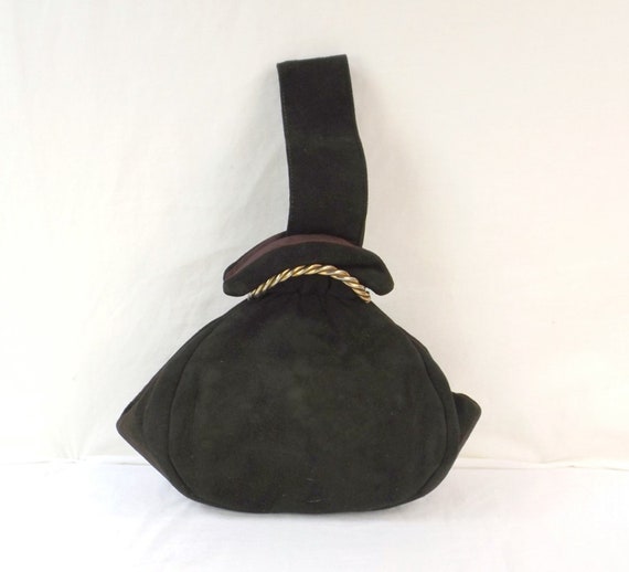 1940's Espresso Brown Suede Wristlet Purse - image 1