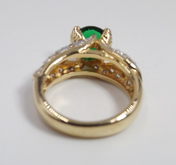 Simulated Emerald Solitaire Engagement Ring w CZ'… - image 9