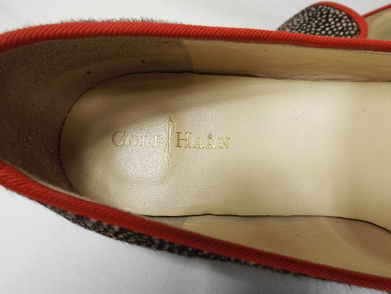 COLE HAAN Black and Cream Spotted Calf Hair Slip Ons Flats US Size