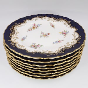 ca. 1891 COALPORT antieke kobalt vergulde dinerborden set van 8