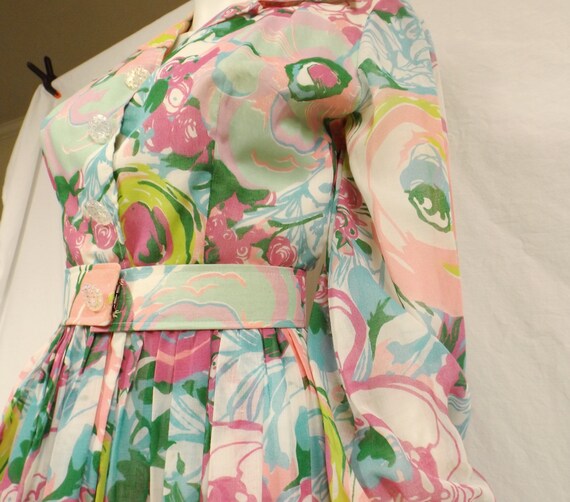 1960's Custom OOAK Mod Floral Cotton Print Dress … - image 9