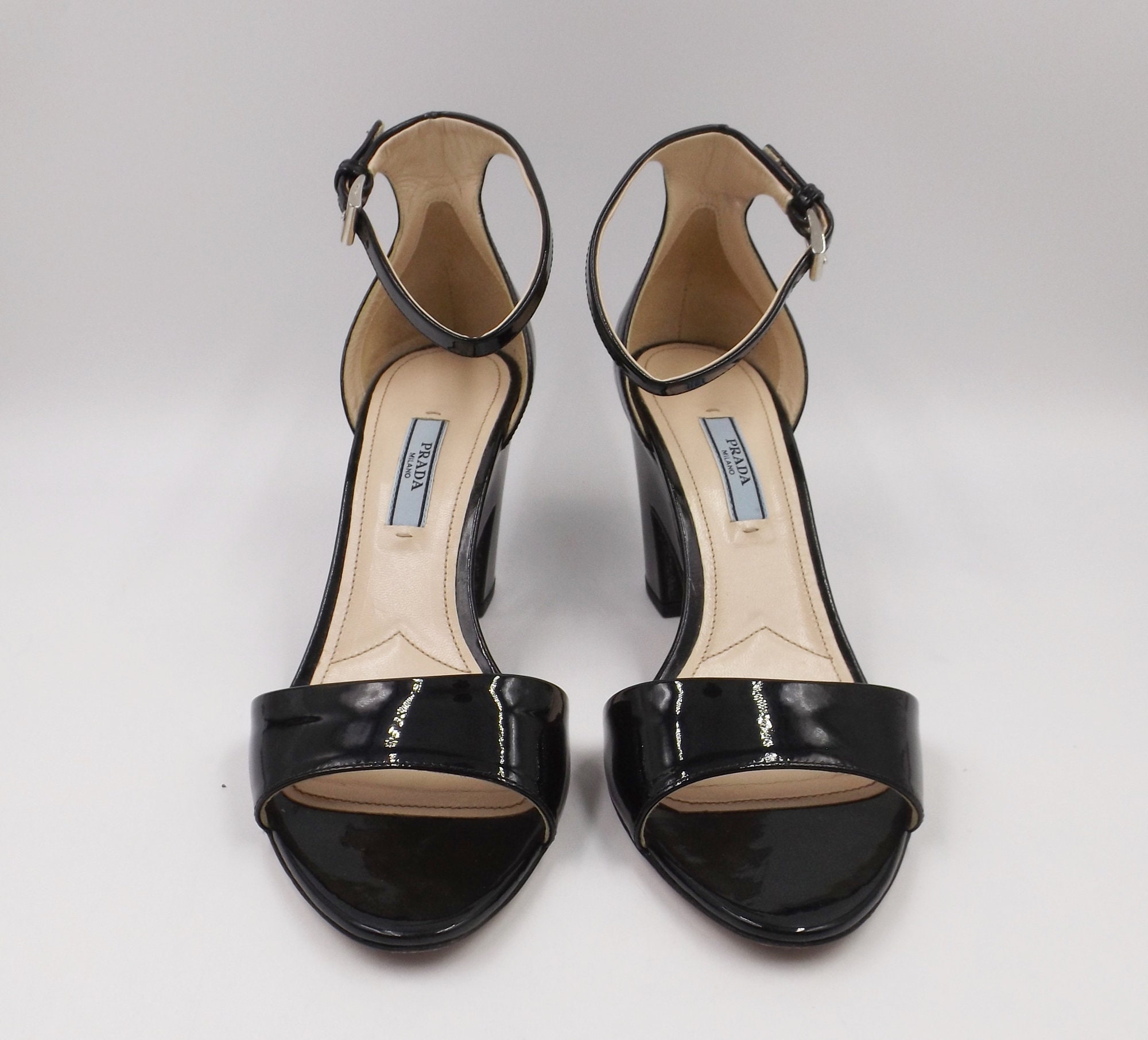 PRADA Black Patent Ankle Strap Sandals Italy Size 38 US Size PRADA Black Patent Ankle Strap Sandals Italy Size 38 US Size