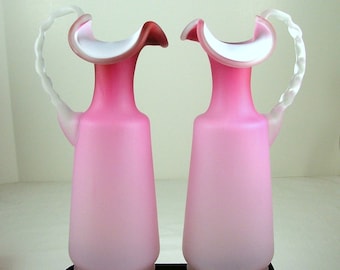 Matched Pair of Victorian Peachblow Art Glass Ewers ca. 1880-1900