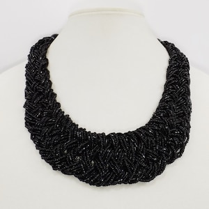 Braided Black Glass Beads Necklace