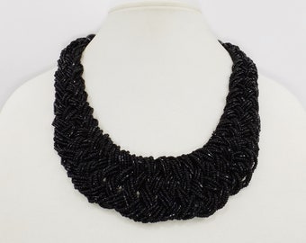 黒ビーズ ネックレス ロブスタークラスプ 編み込みブラックガラスビーズネックレス - Etsy 日本