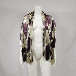 Sheer Chiffon and Satin Leaves Long Scarf