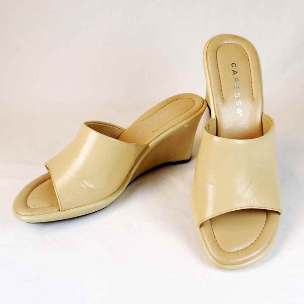CARESSA Beige Wedge Slide Sandal US Size 6M 6B