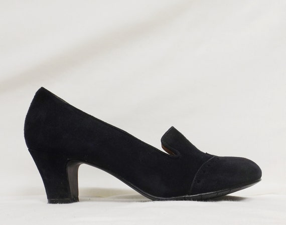 HOTTER 1940s Style Black Suede Leather Pumps UK S… - image 2