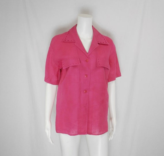 ALLISON TAYLOR Hot Pink 100% Linen Blouse US Size… - image 3