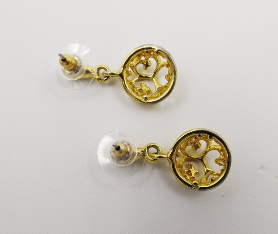 Gold Tone Openwork Dangle Earrings - image 4