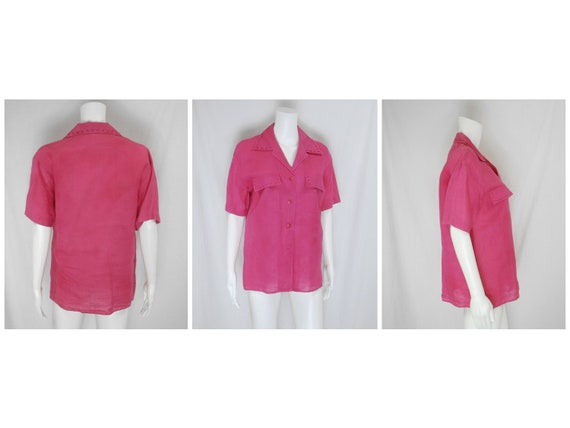 ALLISON TAYLOR Hot Pink 100% Linen Blouse US Size… - image 2