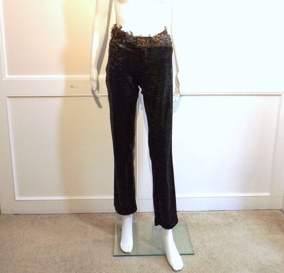 BETSEY JOHNSON Snake and Feather Pants with Belt 3