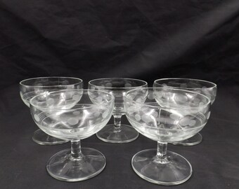 1930er Jahre STANDARD GLAS Radschnitt Niedrige Sherbets 5er Set