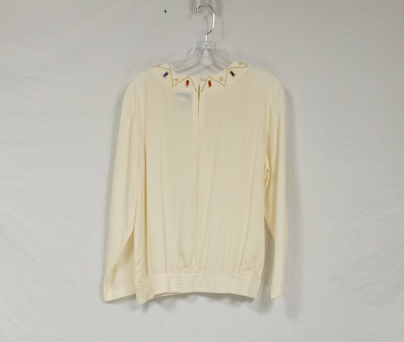 LINDSEY BLAKE Off White Chiffon Blouse Fancy Bead… - image 2