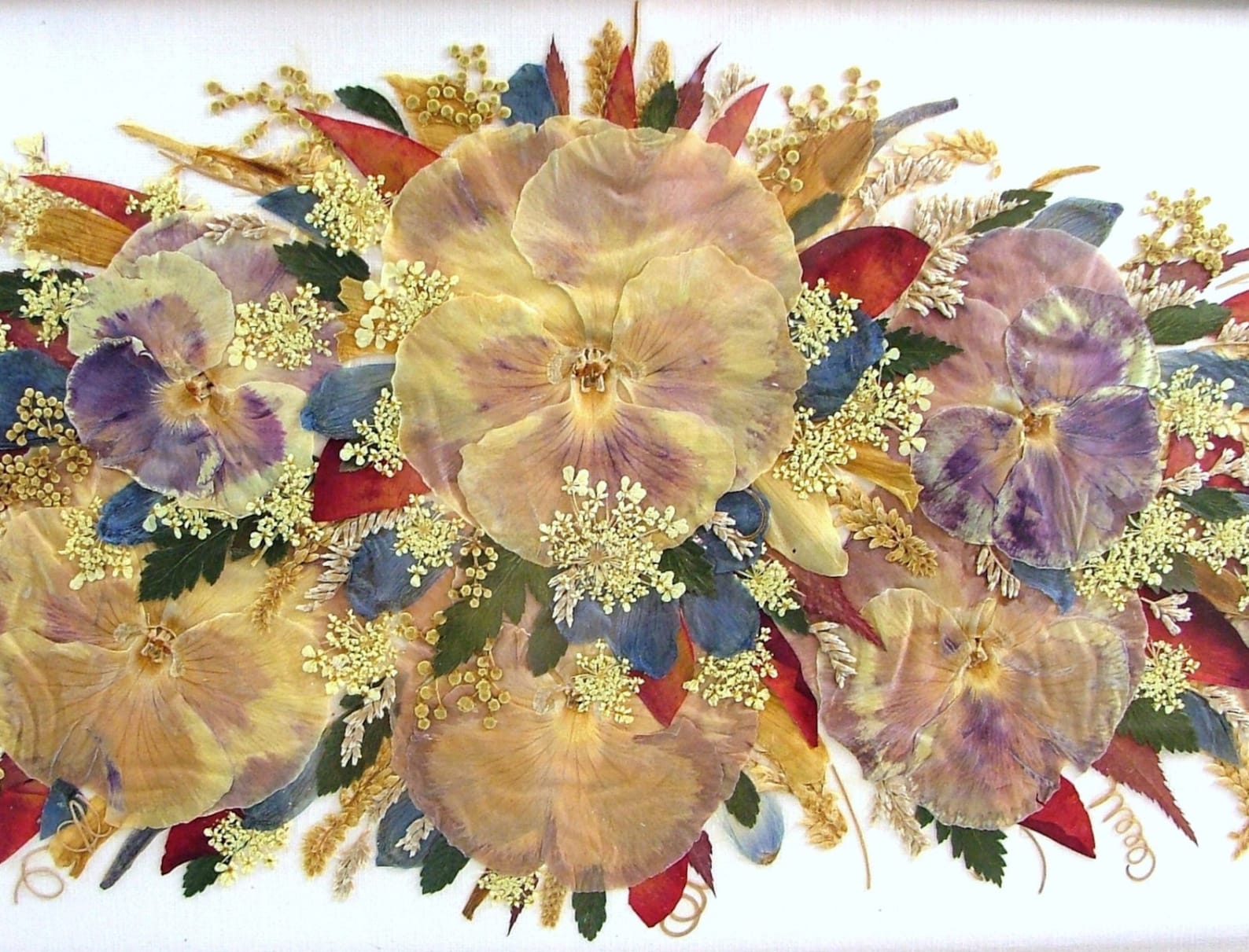 Pressed Flowers Under Glass Framed Art Collage Pansies Etsy