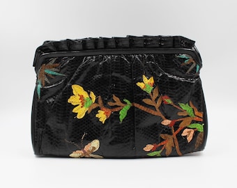 Vintage RODO Italy Faux Snakeskin Patent Leather Box Purse. NOTE