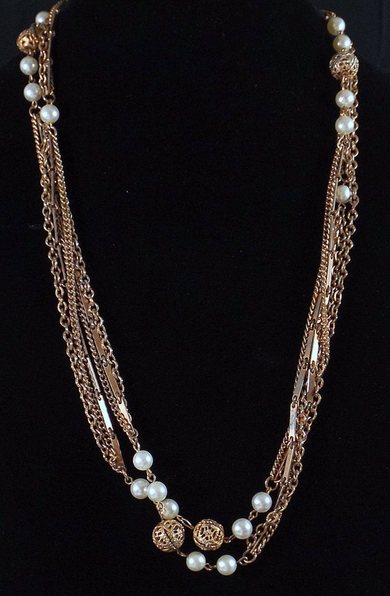54" Three Strand Gold Tone Chain Necklace - image 2