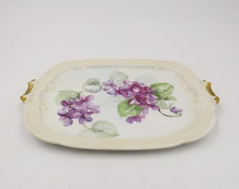 ca. 1891 ROSENTHAL Vergoldetes Tablett Handbemalte Veilchen