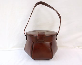 Brown Leather Hexagon Shaped Gift Box Purse