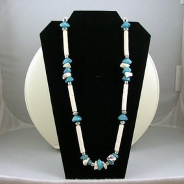 Turquoise, Shell and Silver Bead Necklace