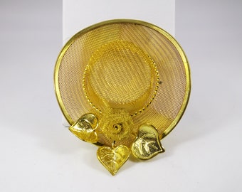 Vintage Gold Mesh Hut Brosche