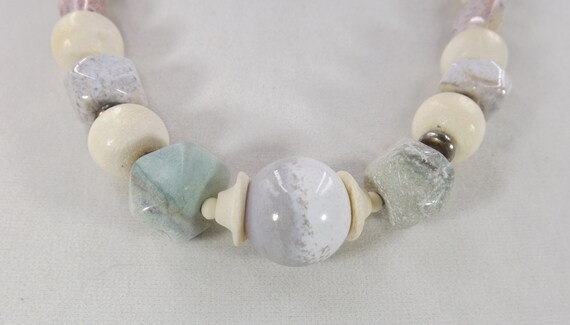 Soft Neutral Bone and Stone Necklace - image 4