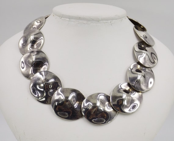 Wearable Art - Modernist Disc Silver Necklace - image 1