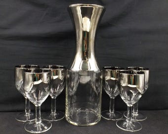 MCM DOROTHY THORPE 'Silver Fade'-karaf en 6 wijnglazen