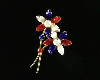 Red White Blue Art Glass Flower Brooch