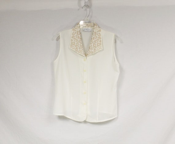 KATHY CHE Sleeveless Blouse Embroidered Leopard P… - image 1
