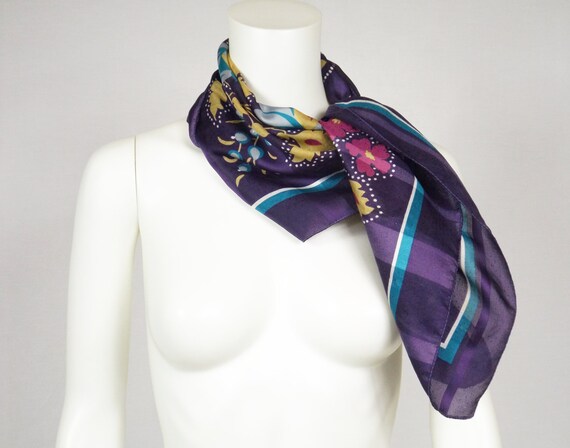 Floral Print Over Purple 30" Square Scarf - image 5