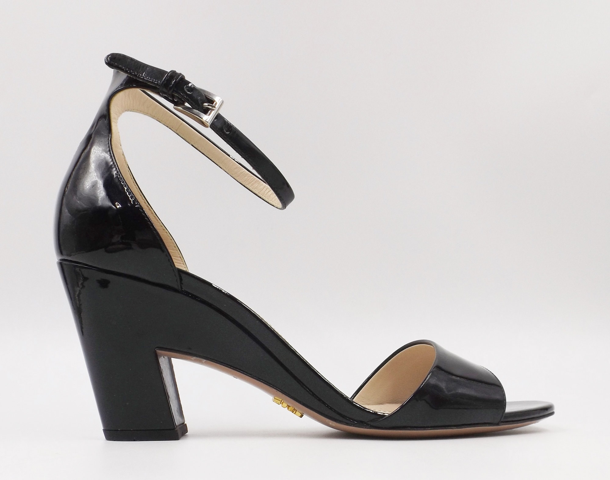 PRADA Black Patent Ankle Strap Sandals Italy Size 38 US Size PRADA Black Patent Ankle Strap Sandals Italy Size 38 US Size