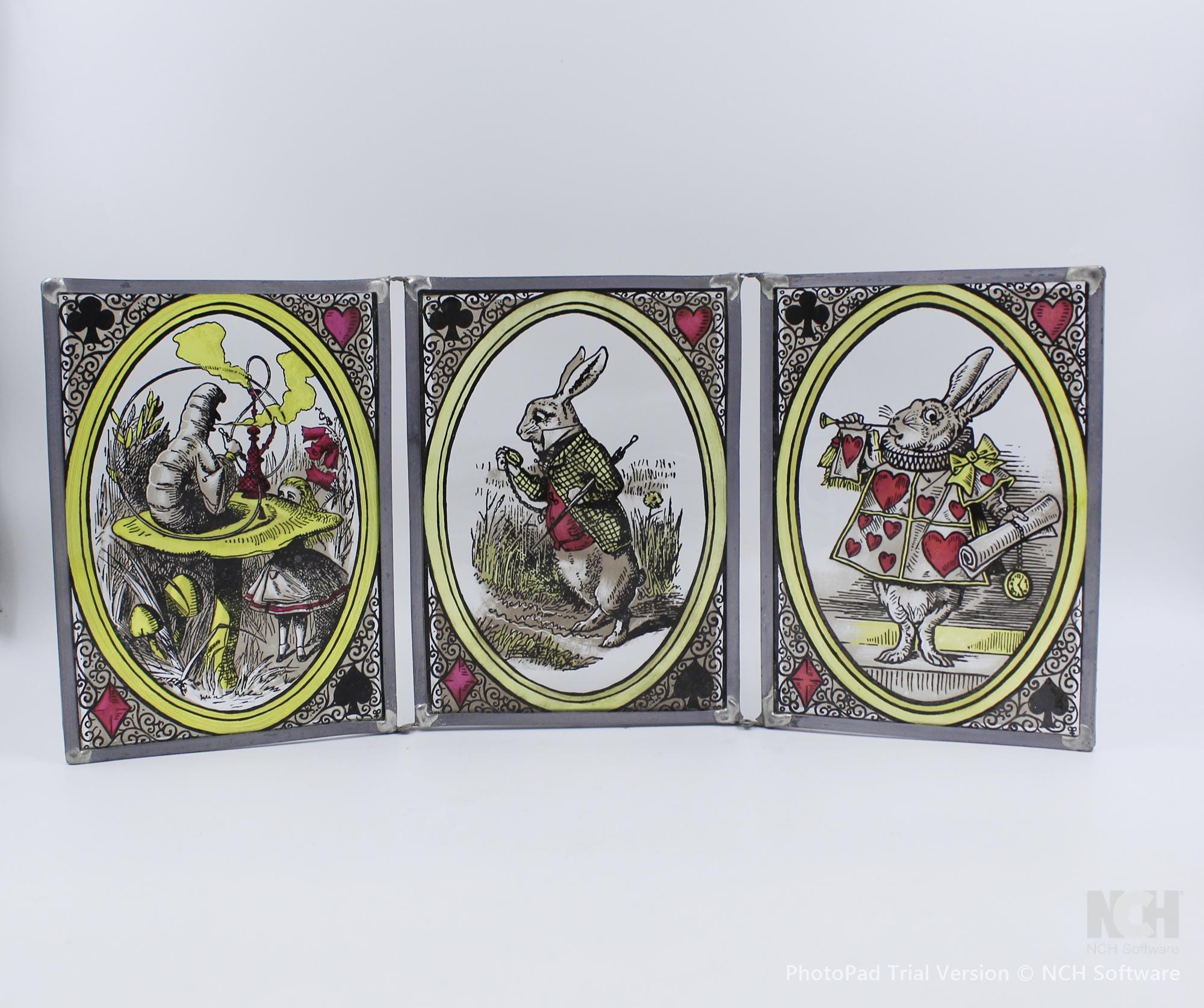 1969 GLASSMASTERS Stained Glass Triptych, Alice's Adventures in