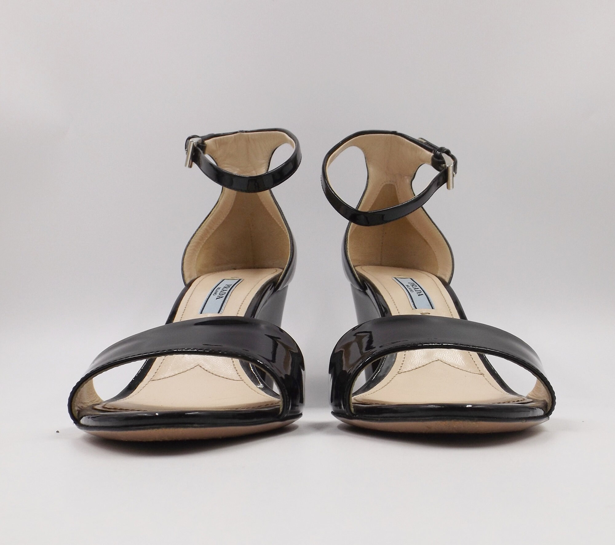 PRADA Black Patent Ankle Strap Sandals Italy Size 38 US Size PRADA Black Patent Ankle Strap Sandals Italy Size 38 US Size