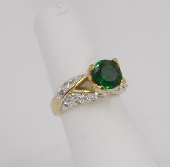Simulated Emerald Solitaire Engagement Ring w CZ'… - image 5