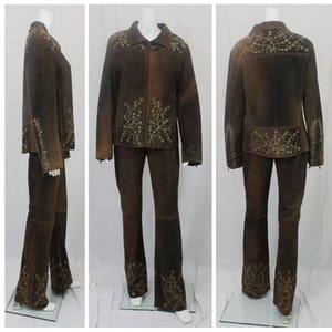 BARBARA LESSER Brown Leather Pant Suit Euro Size 44 US Size 12