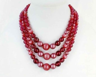Triple 3 Strand Rose Pink Bead Necklace