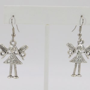 Antique Silver Tone Angel Dangle Earrings